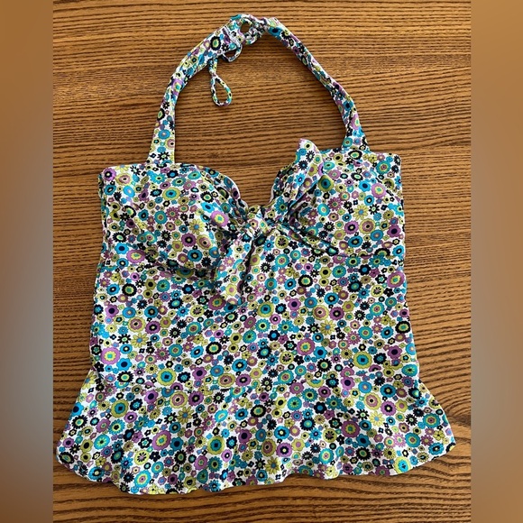 Coco Rave Floral Print Halter Bathing Suit Top M 34 C - Picture 3 of 8